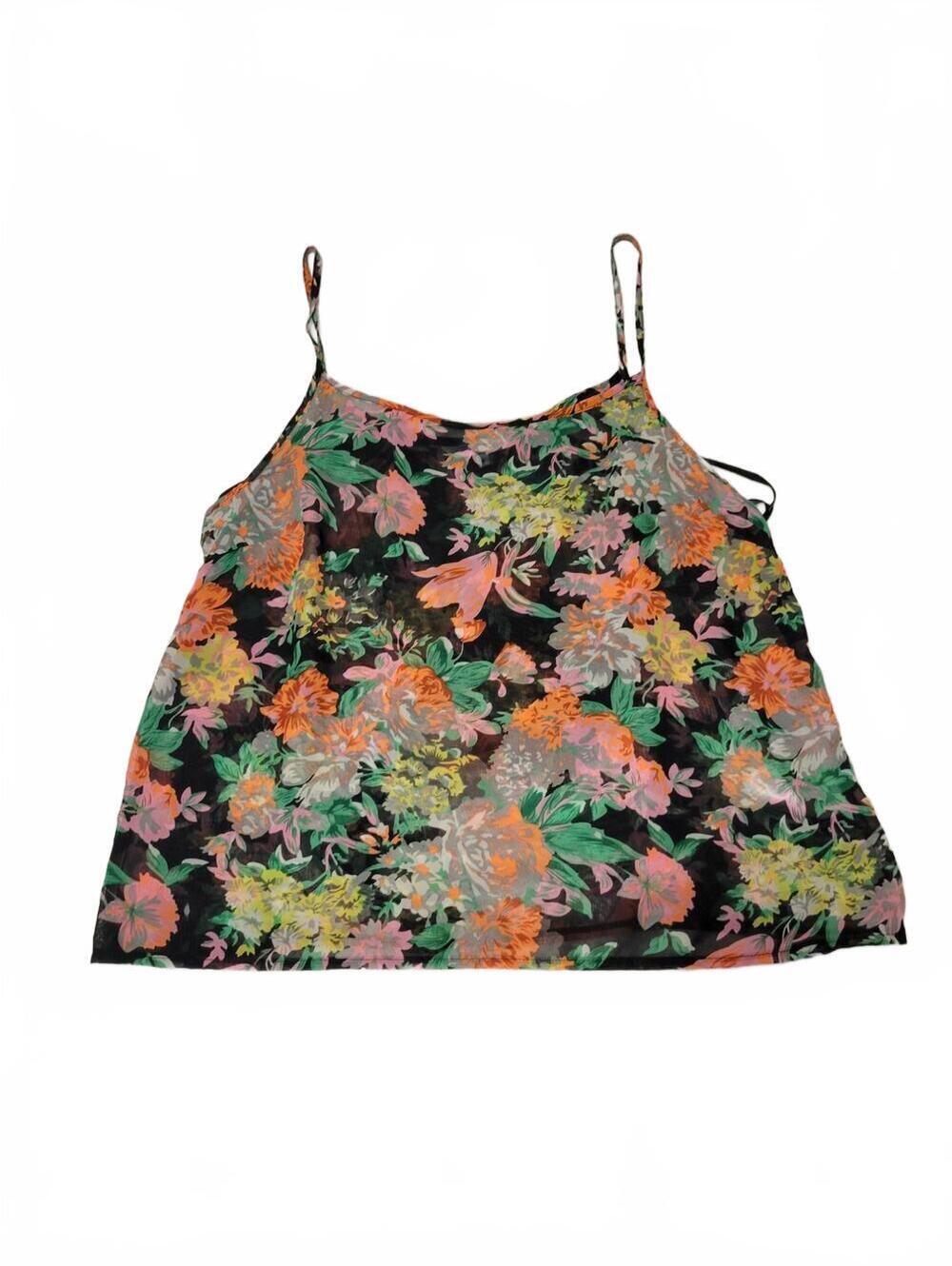 Neu Look Black Neon Sheer Floral Pattern Tank Top Women's Size 16